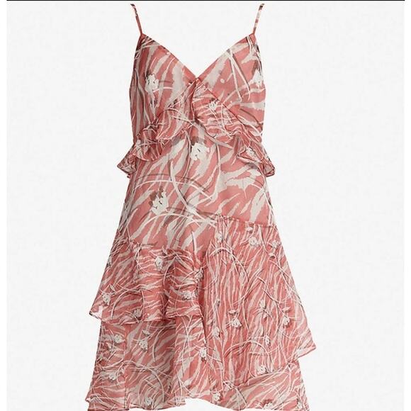 ALLSAINTS Enya Kazuno Pink Floral Ruffle Tiered Mini Dress- Size 4 - Picture 1 of 7